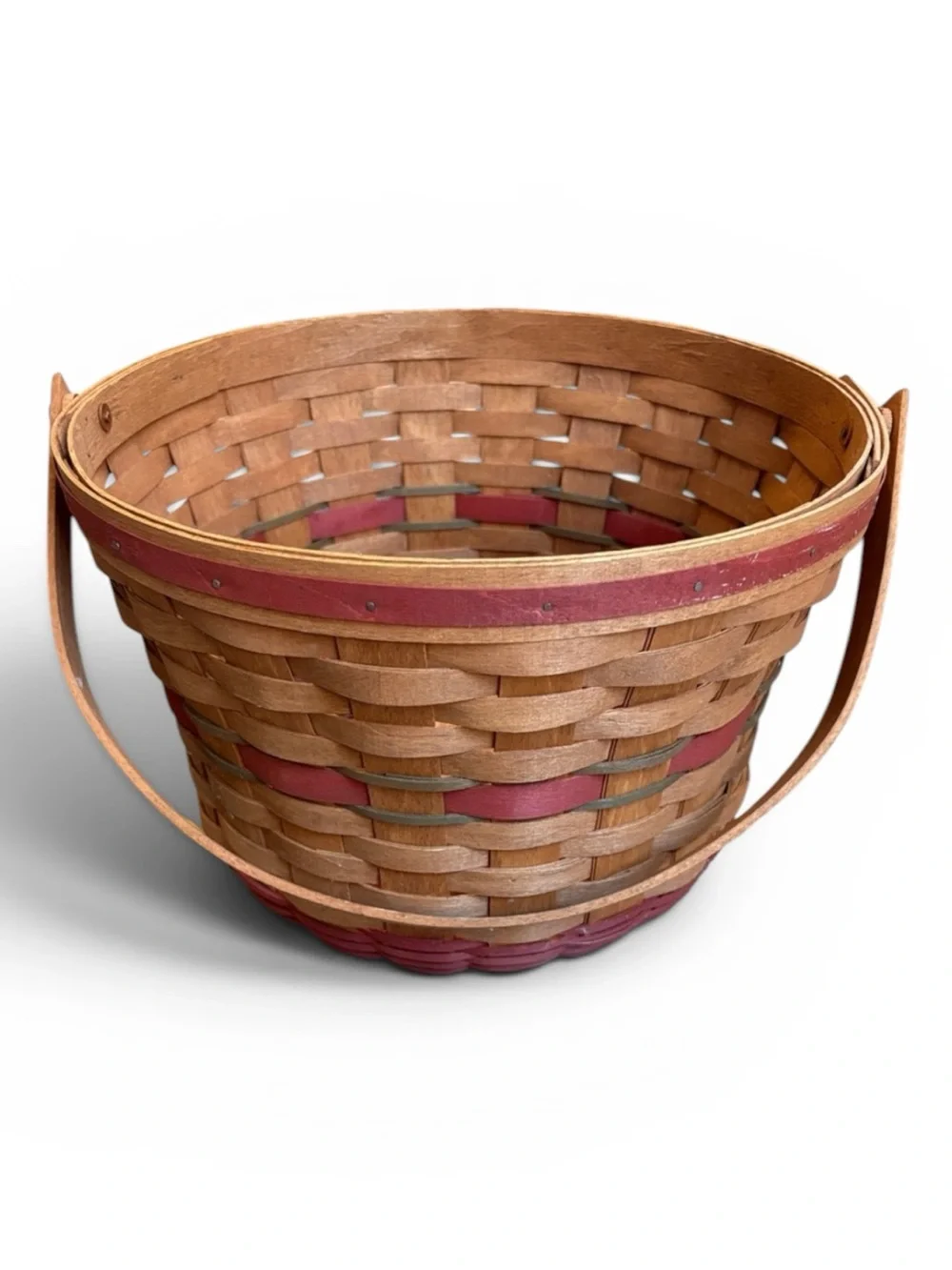 Longaberger 1989 Holiday Hostess Large Fruit Apple Basket Red Green Swing Handle